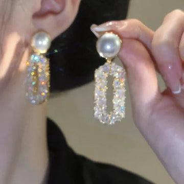 Pearl & Oval Diamond Eardrops ( UAE Delivery Time: 1-3 Days )